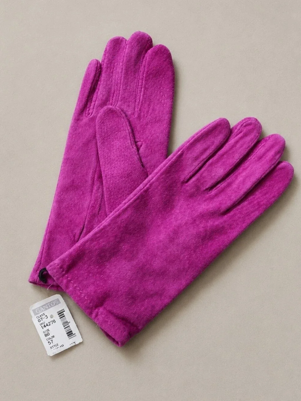 Vintage Grandoe Gantos Suede Gloves L Orchid Magenta Purple NWT